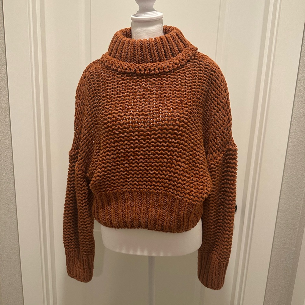 Free People Rust Cowl Neck Sweater